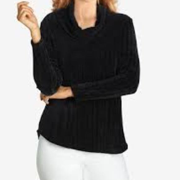 Ruby Rd. Women's Petite Black Ribbed Chenille Cowl Neck Pullover Sweater Size SP - Picture 2 of 7